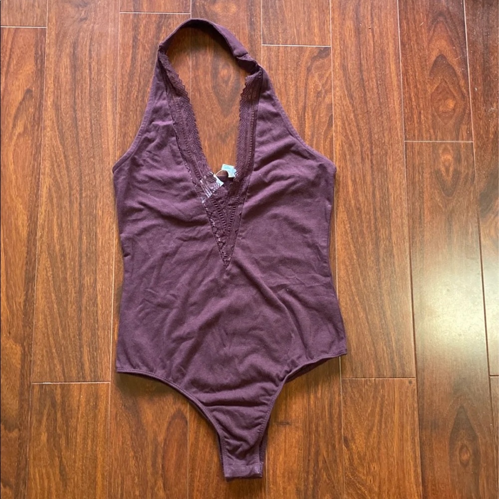Pacsun Dark Purple Lace Trim halter bodysuit